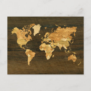 Postal Mapa mundial de madera