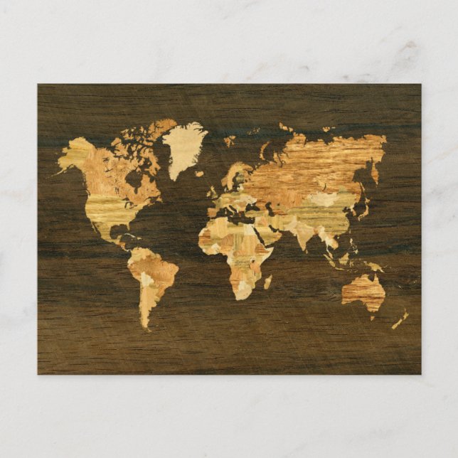 Postal Mapa mundial de madera (Anverso)