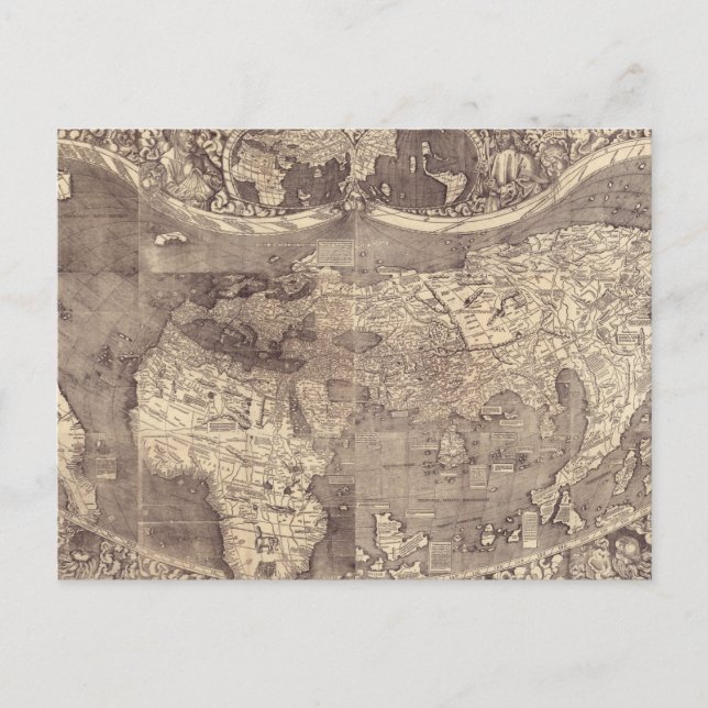 Postal Mapa mundial de Martin Waldseemuller de 1507 (Anverso)