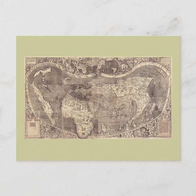 Postal Mapa mundial de Martin Waldseemuller de 1507 (Anverso)