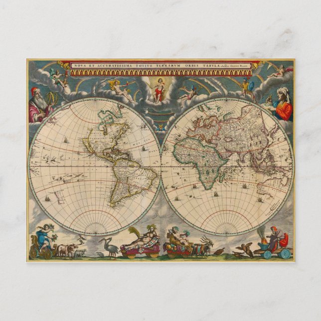 Postal Mapa mundial de Nova Totius Terrarum Orbis Tabula (Anverso)