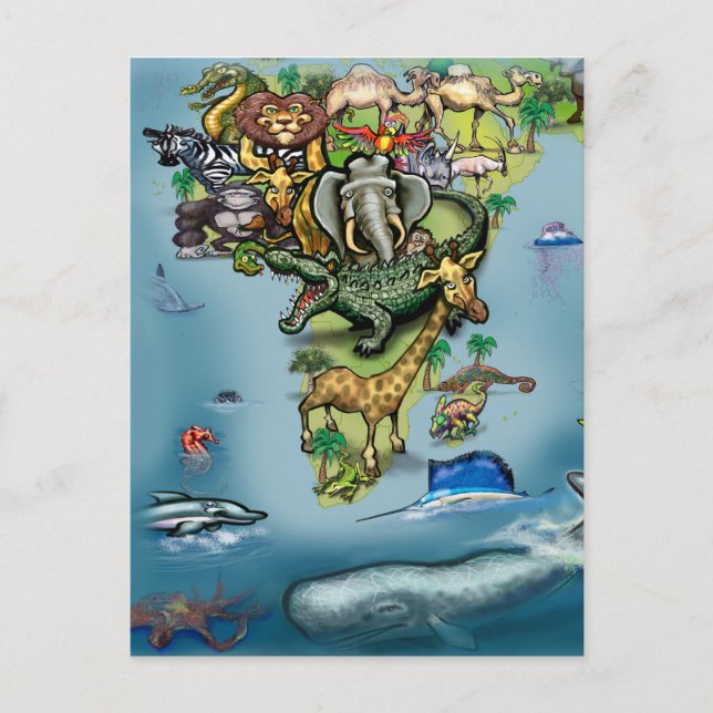 Postal Mapa mundial de Oceanía África (Anverso)