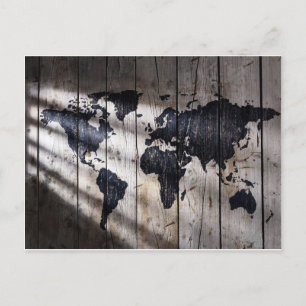 Postal Mapa mundial de textura de madera