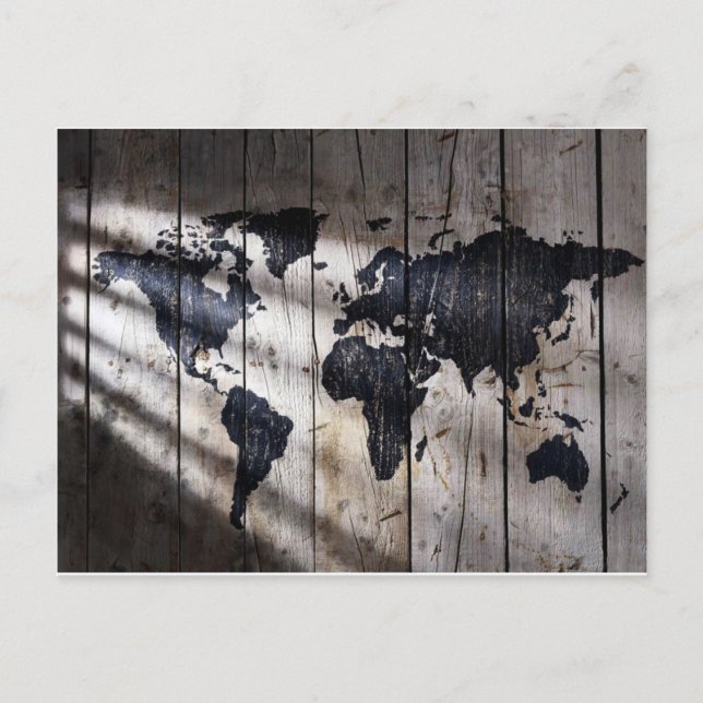 Postal Mapa mundial de textura de madera (Anverso)