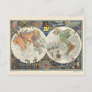 Postal Mapa mundial de Transportes Aeriens Internationaux