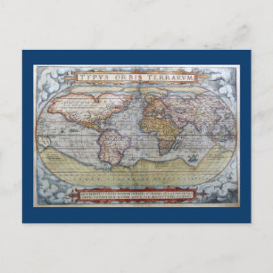 Postal Mapa mundial de Typus Orbis Terrarum Ortelius 1572