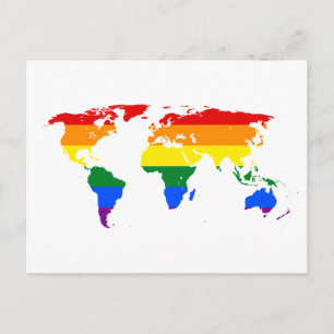 Postal Mapa mundial del arco iris LGBT