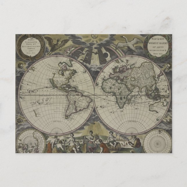 Postal Mapa Mundial del Hemisferio Doble | 1672 (Anverso)