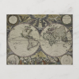 Postal Mapa Mundial del Hemisferio Doble   1672