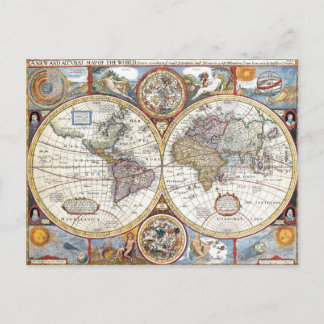 Postal Mapa Mundial del Hemisferio Doble del Siglo XVII