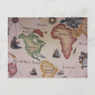 Postal Mapa Mundial del Océano Atlántico