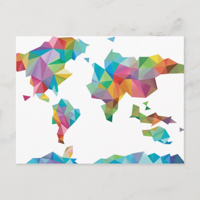 Postal Mapa mundial hecho de formas geométricas (Anverso)