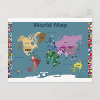 Postal Mapa Mundial para Niños con Banderas