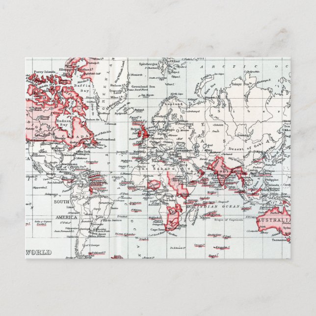 Postal Mapa mundial que muestra las posesiones británicas (Anverso)