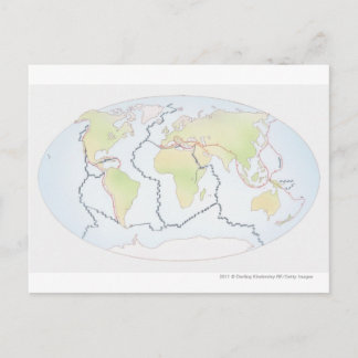Postal Mapa mundial que muestra los márgenes de la placa
