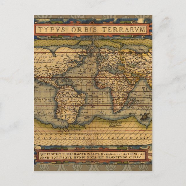 Postal Mapa Mundial Viaje Antiguo Ortelius Europa (Anverso)