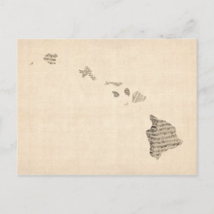 Postal Mapa musical de hoja antigua de Hawaii