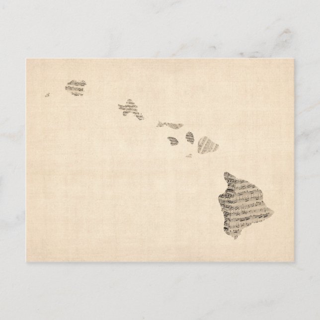 Postal Mapa musical de hoja antigua de Hawaii (Anverso)