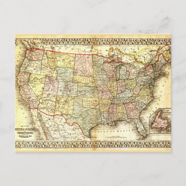 Postal Mapa muy antiguo de los Estados Unidos de América (Anverso)