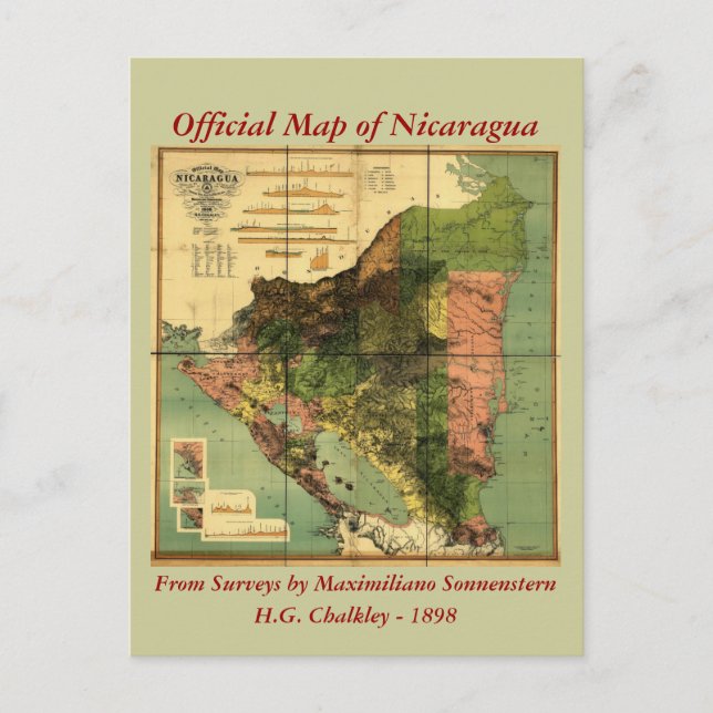 Postal Mapa Oficial de Nicaragua de 1898 (Anverso)