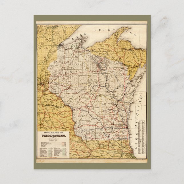 Postal Mapa oficial de Wisconsin (1900) (Anverso)