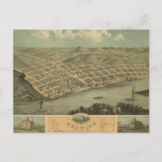 Postal Mapa Panorámico de Ala Roja MN 1868 (Anverso)