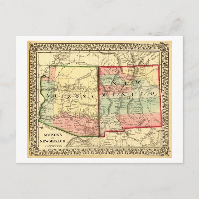 Postal Mapa Panorámico de Arizona y Nuevo México (Anverso)