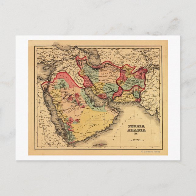 Postal Mapa panorámico de Oriente Medio "Persia Arabia" (Anverso)