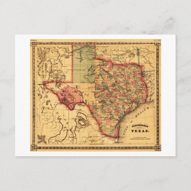 Postal Mapa Panorámico de Texas (Anverso)