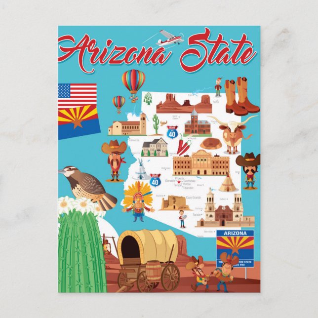 Postal Mapa personalizado de Arizona (Anverso)