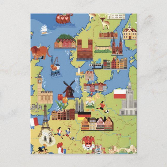 Postal Mapa personalizado de Europa (Anverso)