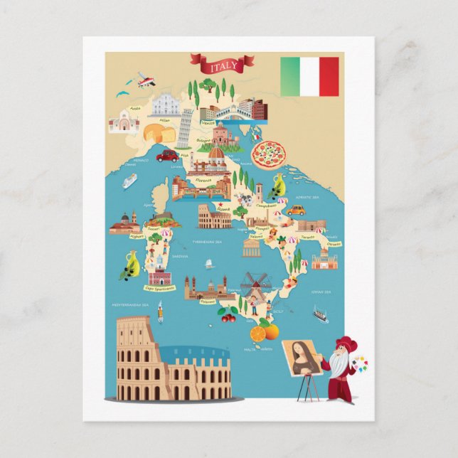Postal Mapa personalizado de Italia (Anverso)