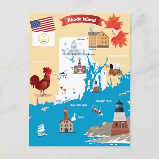 Postal Mapa personalizado de la isla Rhode (Anverso)