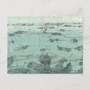 Postal Mapa pictórico antiguo del puerto de Boston (1897)