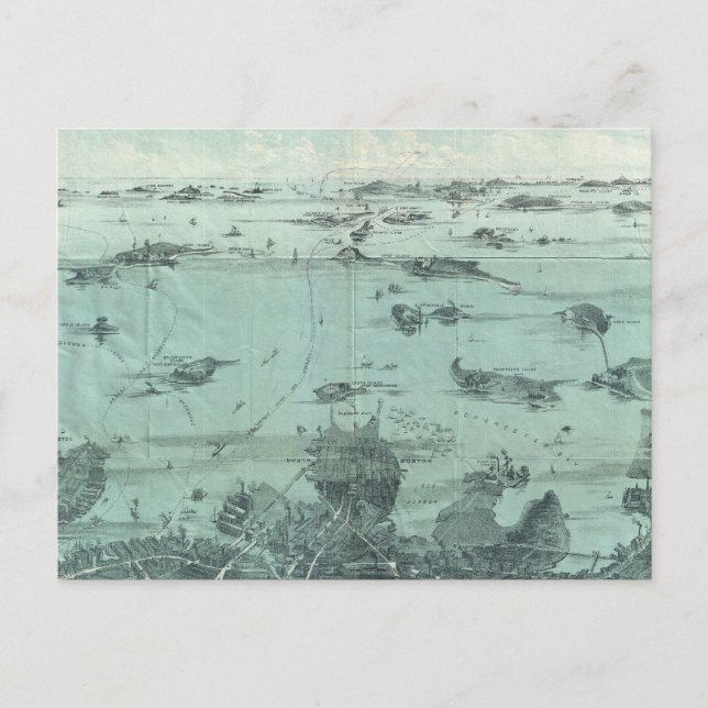 Postal Mapa pictórico antiguo del puerto de Boston (1897) (Anverso)