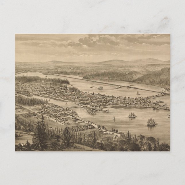 Postal Mapa pictórico de época de la Olympia Washington ( (Anverso)