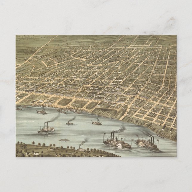 Postal Mapa pictórico de Memphis Tennessee (1870) (Anverso)