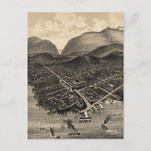 Postal Mapa pictórico vintage de Bar Harbor (1886)