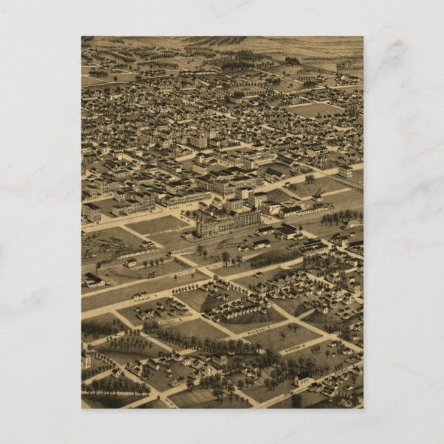 Postal Mapa pictórico vintage de Birmingham (1885) (Anverso)