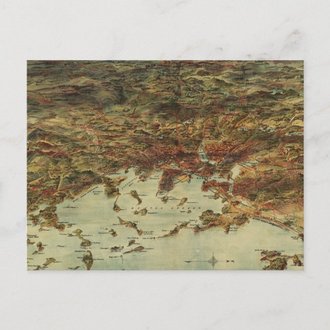 Postal Mapa pictórico vintage de Boston (1905) (Anverso)