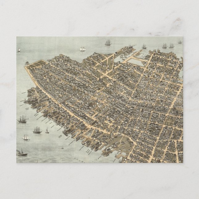 Postal Mapa pictórico vintage de Charleston (1872) (Anverso)
