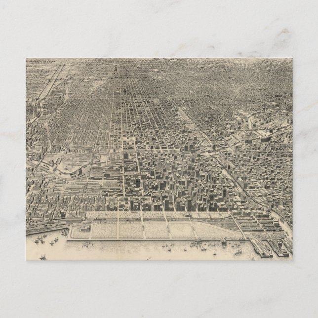 Postal Mapa pictórico vintage de Chicago (1916) (Anverso)