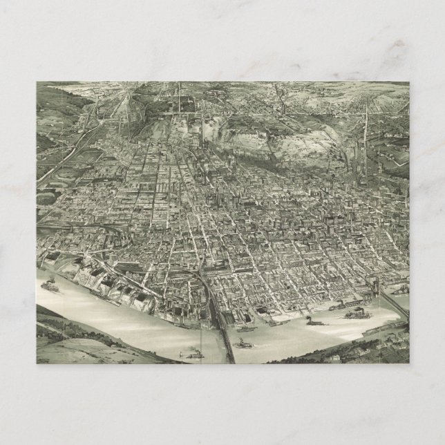 Postal Mapa pictórico vintage de Cincinnati (1900) (Anverso)