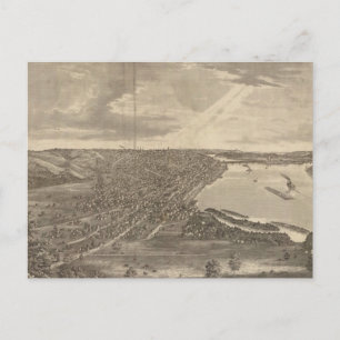 Postal Mapa pictórico vintage de Davenport Iowa (1875)