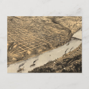 Postal Mapa pictórico vintage de Kansas City (1869)
