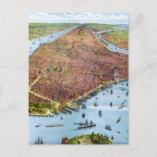 Postal Mapa pictórico vintage de la ciudad de Nueva York 