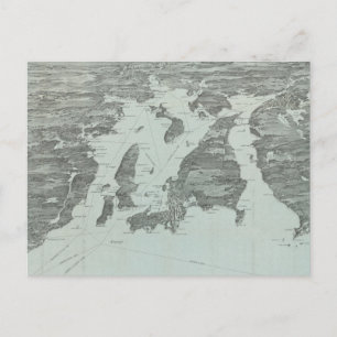Postal Mapa pictórico vintage de Narragansett Bay (1907)