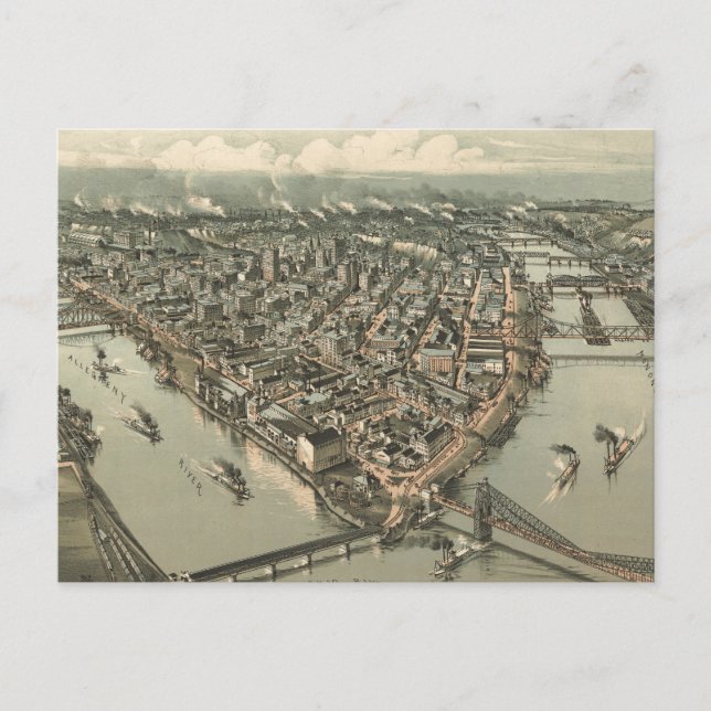 Postal Mapa pictórico vintage de Pittsburgh (1902) (Anverso)