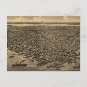 Postal Mapa pictórico vintage de Seattle (1884)