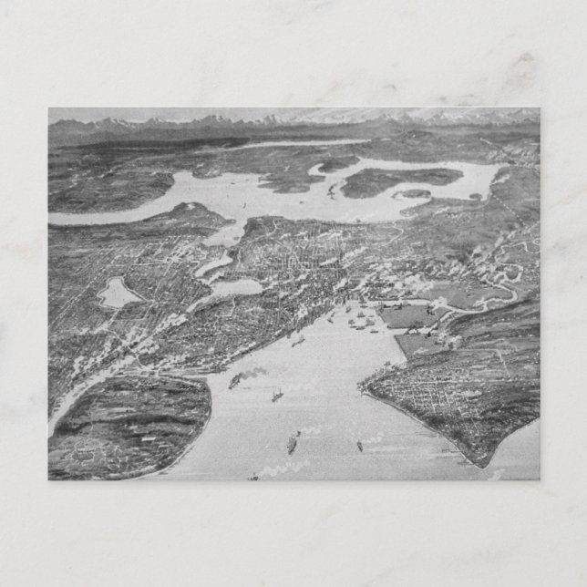 Postal Mapa pictórico vintage de Seattle (1908) (Anverso)